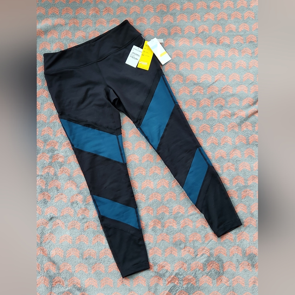 NWT Zella Compression Gym+Training Ankle Leggings Teal Abyss with Mesh Size Med